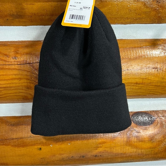 Carhartt Knit Beanie in Black with Vibrant Orange Script on patch - Picture 2 of 3
